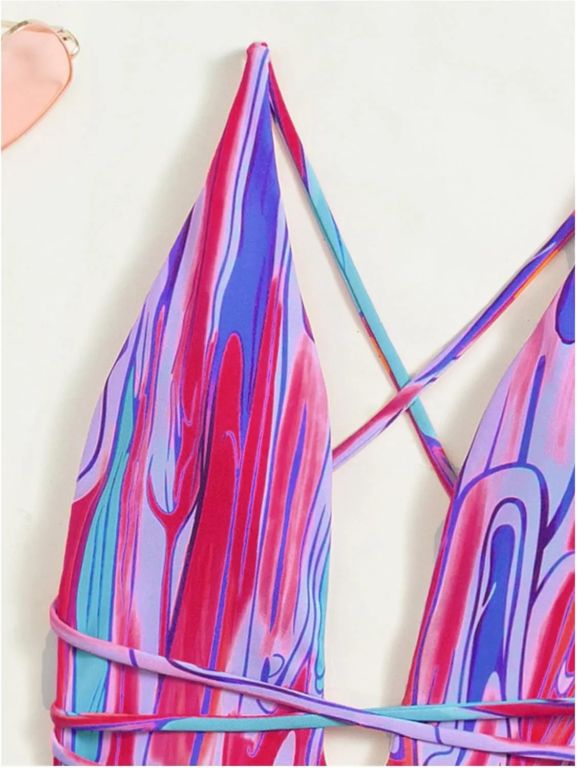 Women's Graphic Strappy Backless V Neck One Piece Swimsuit with Cover Up Beach Skirts Bathing Suit Set