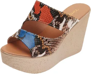 Womens High Heels Round Toe Sandals Cute Wedges Peep Toe Shoes Colorful Snakeskin Pattern Breathable Platform Sandal