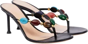 Women's Jeweled Thong Strappy Sandal Summer Mules Kitten Heels Flip Flop Round Open Toe Mid Heels Fashion Wedding Party Dress Thong Casual Shoes