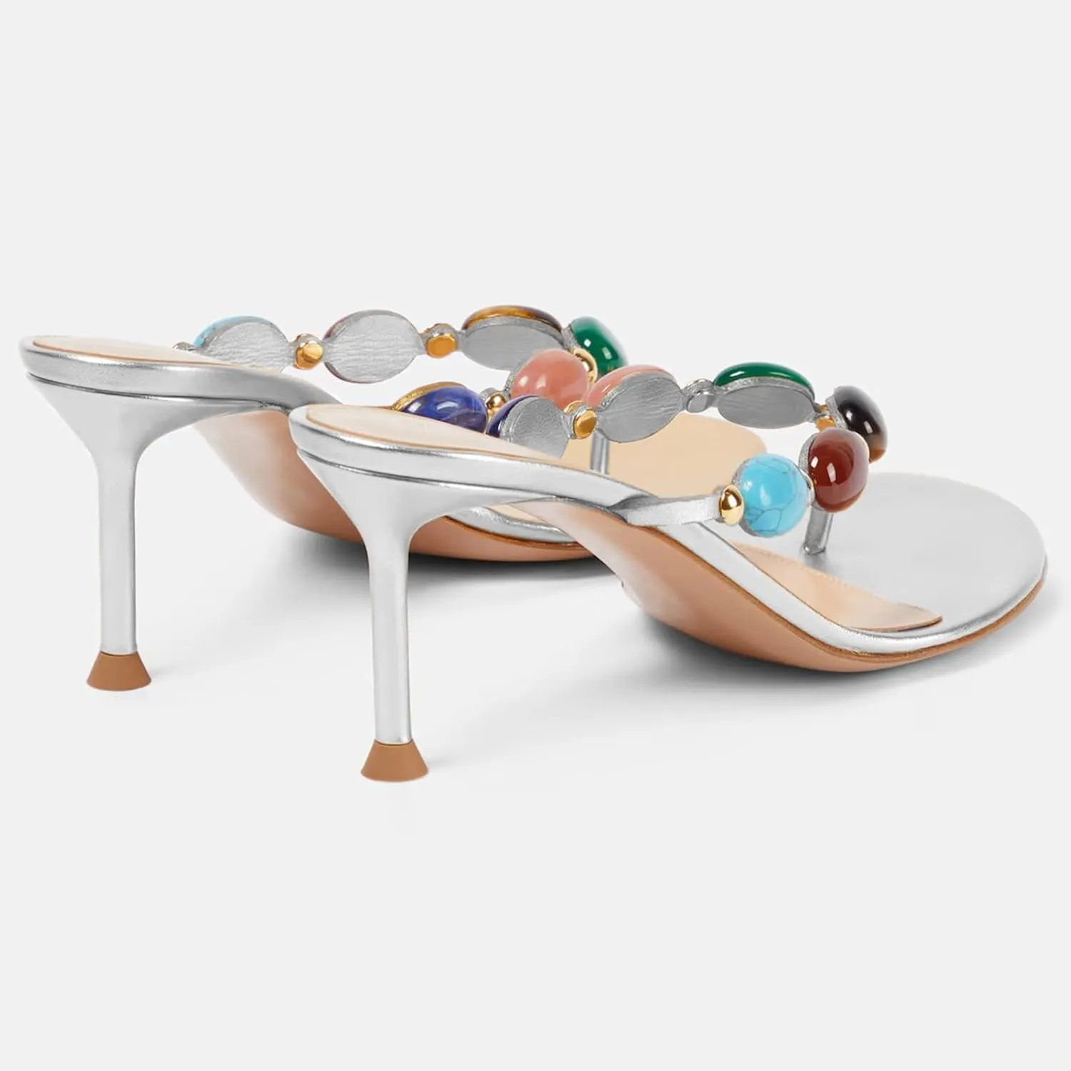 Women's Jewelled Thong Strappy Sandal Summer Mules Kitten Heels Flip Flop Round Open Toe Mid Heels Fashion Wedding Party Dress Thong Casual Shoes