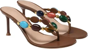 Women's Jewelled Thong Strappy Sandal Summer Mules Kitten Heels Flip Flop Round Open Toe Mid Heels Fashion Wedding Party Dress Thong Casual Shoes