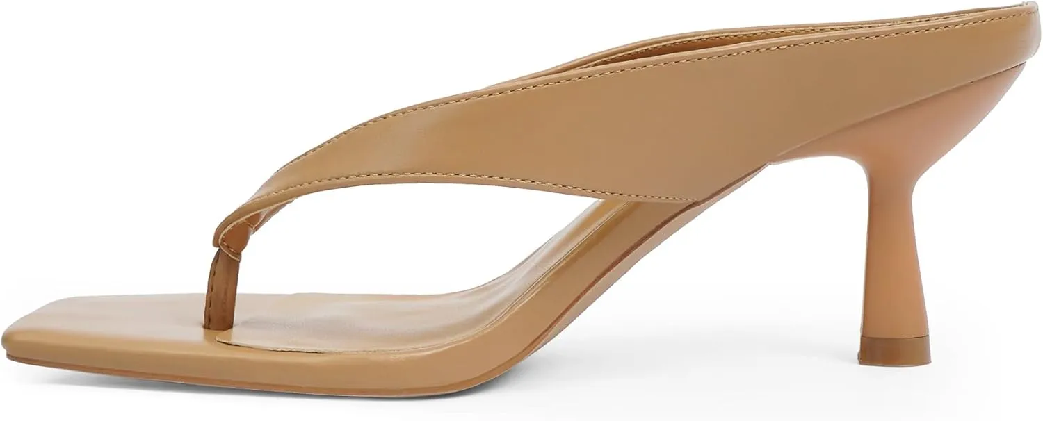 Women’s Kitten Heels Flip Flops Slip On Open Toe Low Heels Thong Square Slide Summer Fashion Party Heeled Dressy Sandals for Women