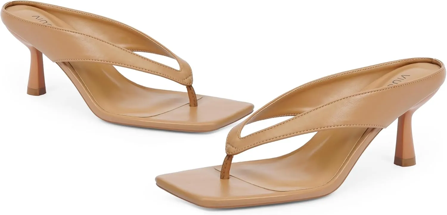 Women’s Kitten Heels Flip Flops Slip On Open Toe Low Heels Thong Square Slide Summer Fashion Party Heeled Dressy Sandals for Women