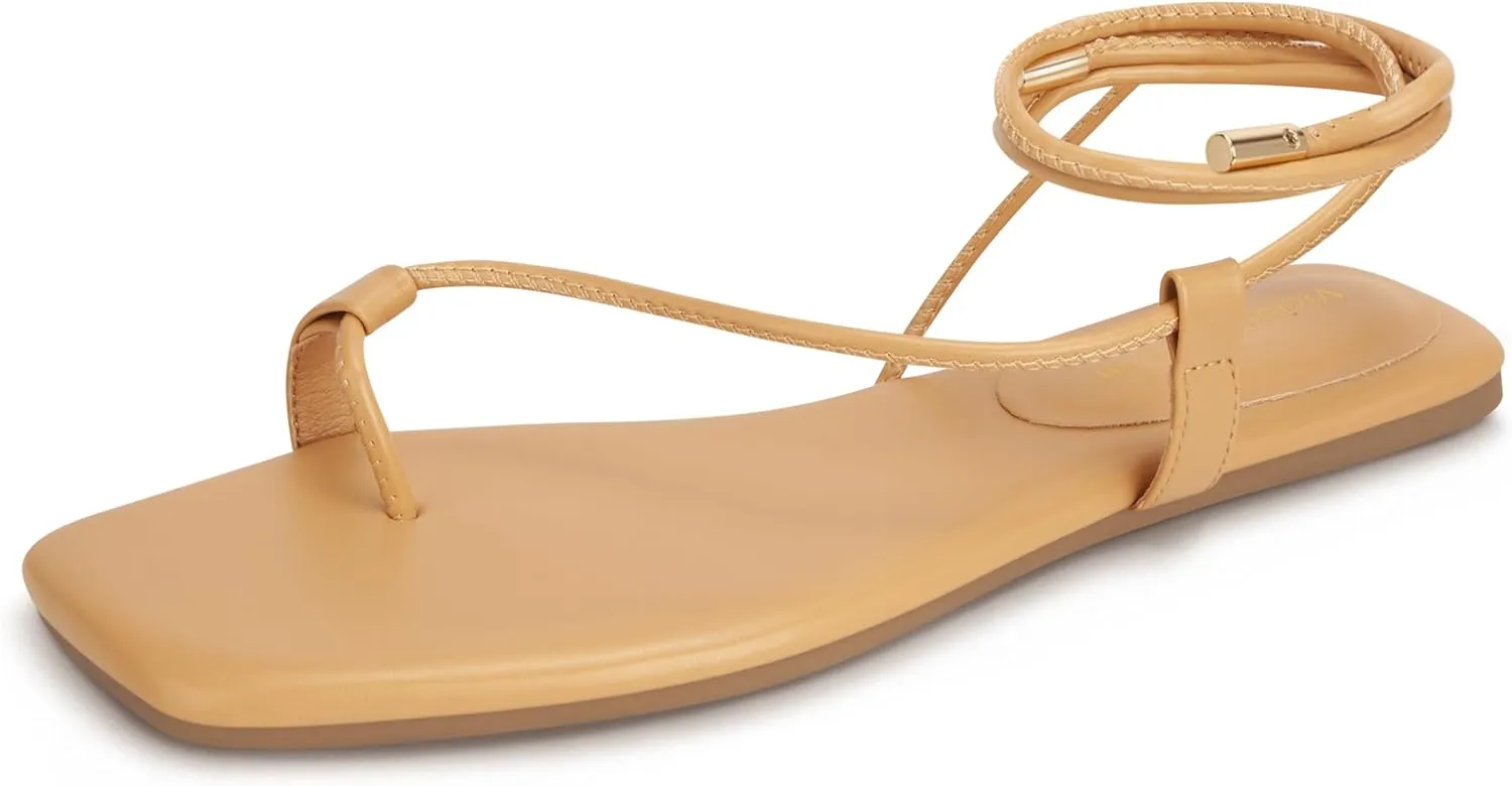 Women's Lace Up Sandals Strappy Flats Gladiator Wrap Flip Flop Tie Open Ring Toe Summer Shoes