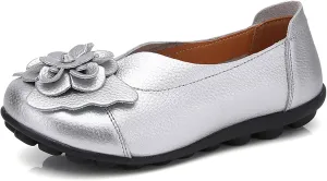 Women's Leather Loafers Comfortable Flat Shoes Slip On Round Toe Wide Width Loafers Comfortable Walking Working Driving Long Standing Fashion Soft Cushion Shoes