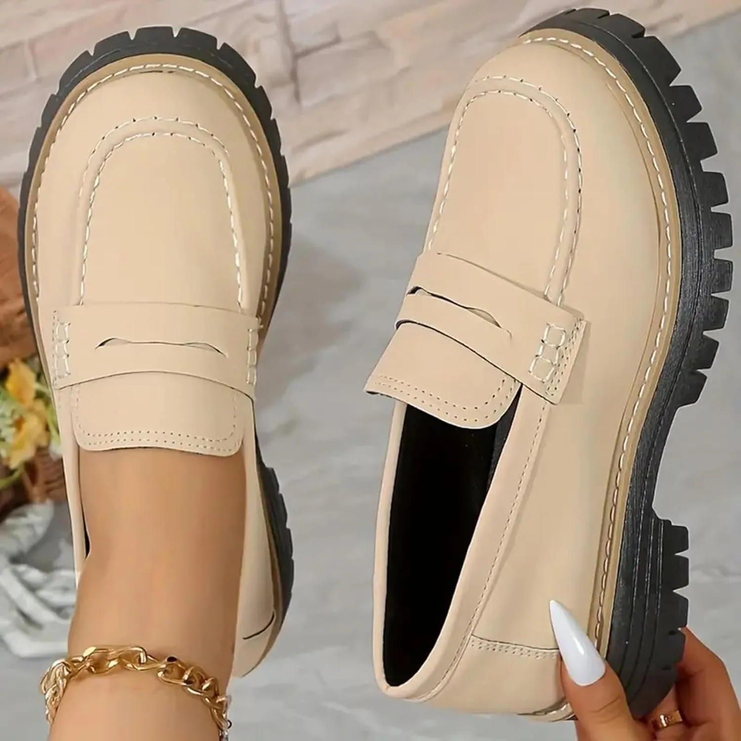Womens Loafers Shoes Platform Chunky Penny Loafer Casual Comfortable Slip On Shoes Fashion Business Work Shoes