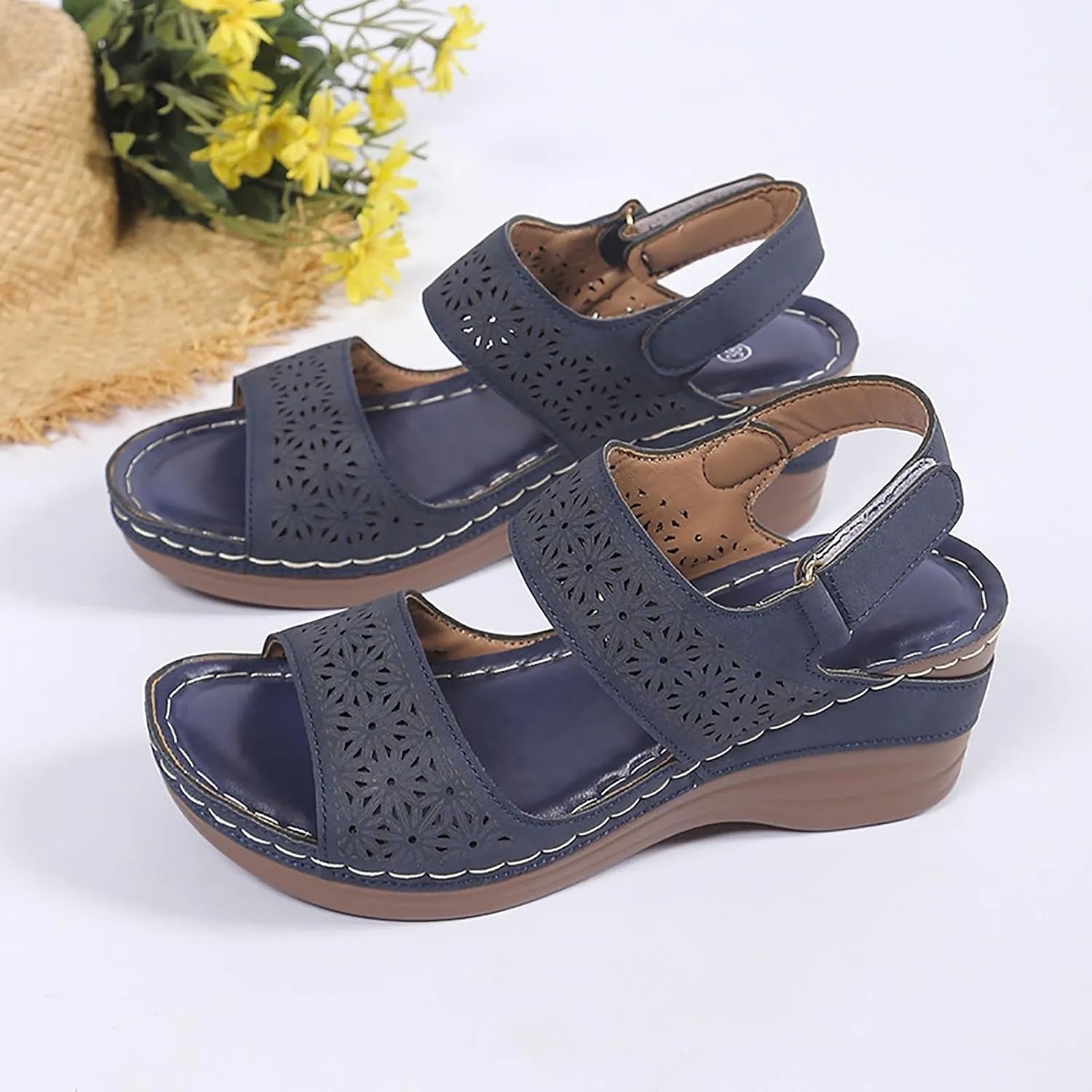 Women’s Open Toe Crisscross Straps Wedge Sandals Orthopedic Dressy Wedges Sandal Walking Casual Beach Slingback Retro Hook Loop Slip-on Slip on Comfort Arch Support Ankle Strap Summer Shoes