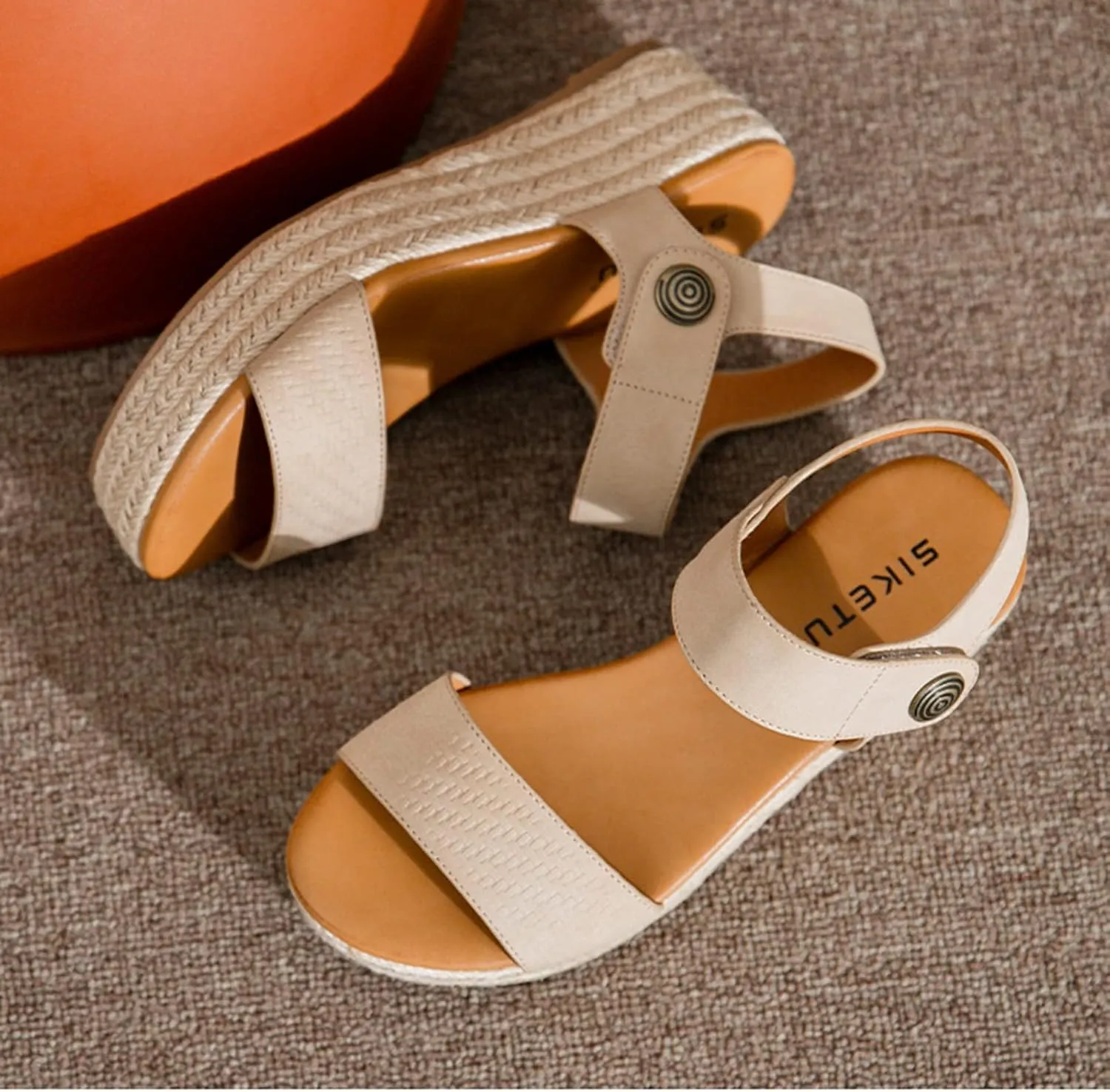 Womens Platform Espadrilles Casual Ankle Strap Wedge Sandals Comfortable Dressy Summer Shoes, Open Toe Slingback Slip On Platform Sandals with Adjustable Buckle