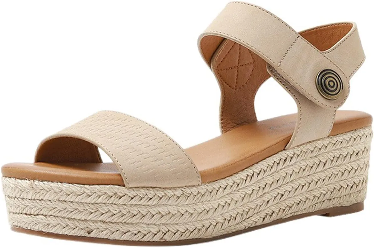 Womens Platform Espadrilles Casual Ankle Strap Wedge Sandals Comfortable Dressy Summer Shoes, Open Toe Slingback Slip On Platform Sandals with Adjustable Buckle