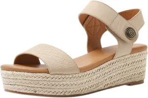 Womens Platform Espadrilles Casual Ankle Strap Wedge Sandals Comfortable Dressy Summer Shoes, Open Toe Slingback Slip On Platform Sandals with Adjustable Buckle