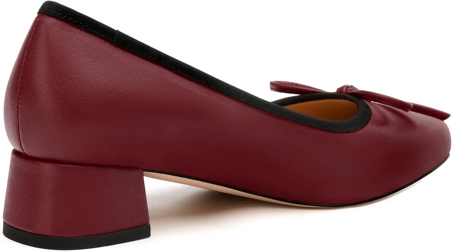 Womens Pumps, Square Toe Low Block Heel Pumps for Women, Leather Insole Comfort Daily Pump Shoes with Bow Tie 1.3"