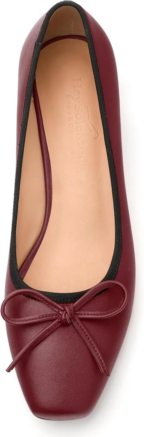Womens Pumps, Square Toe Low Block Heel Pumps for Women, Leather Insole Comfort Daily Pump Shoes with Bow Tie 1.3"