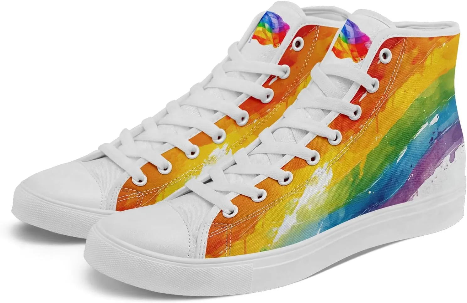 Womens Rainbow High Top Canvas Sneaker Lace-up Fashion Casual Shoes Classic Tennis Shoes Colorful Shoes