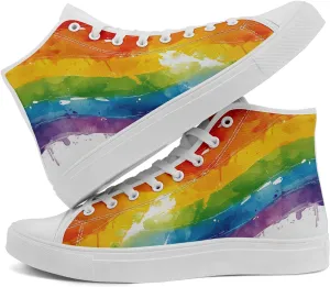 Womens Rainbow High Top Canvas Sneaker Lace-up Fashion Casual Shoes Classic Tennis Shoes Colorful Shoes