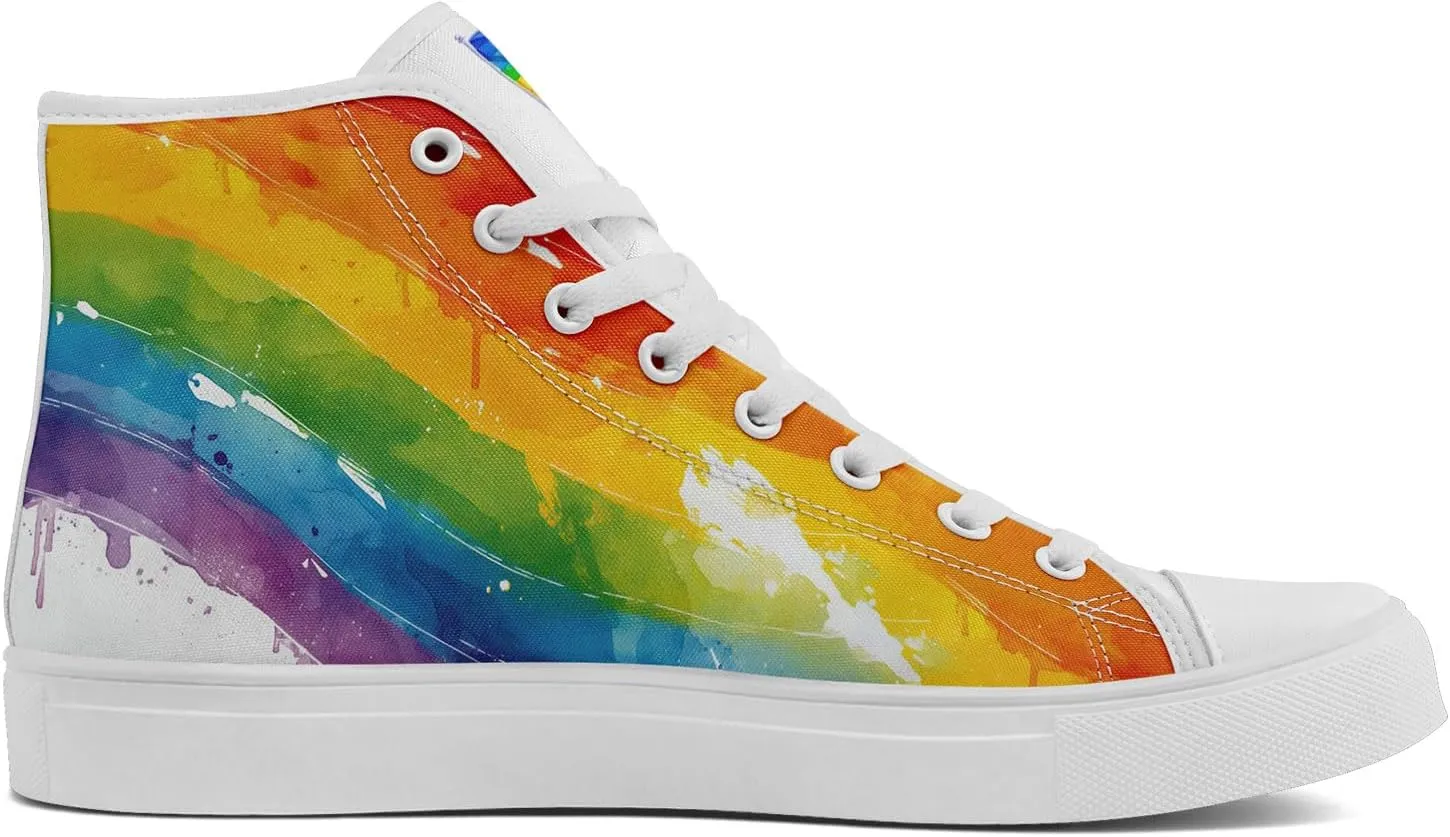 Womens Rainbow High Top Canvas Sneaker Lace-up Fashion Casual Shoes Classic Tennis Shoes Colorful Shoes