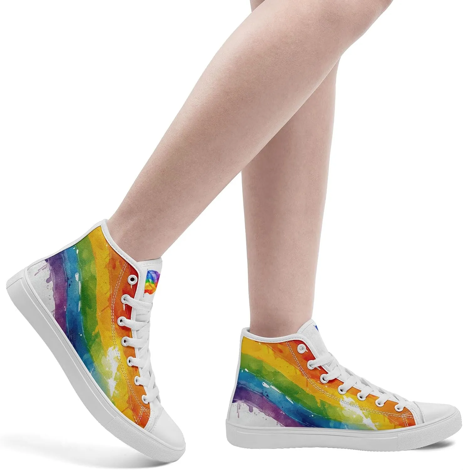 Womens Rainbow High Top Canvas Sneaker Lace-up Fashion Casual Shoes Classic Tennis Shoes Colorful Shoes