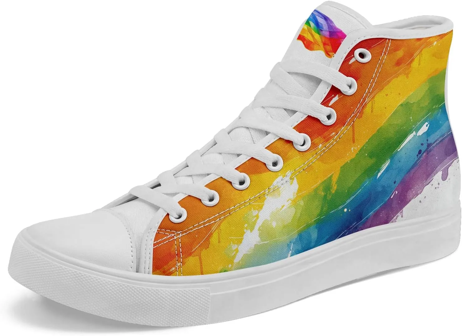 Womens Rainbow High Top Canvas Sneaker Lace-up Fashion Casual Shoes Classic Tennis Shoes Colorful Shoes