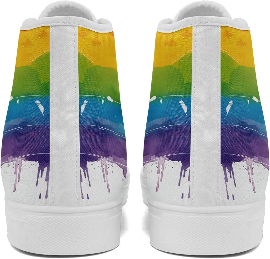 Womens Rainbow High Top Canvas Sneaker Lace-up Fashion Casual Shoes Classic Tennis Shoes Colorful Shoes