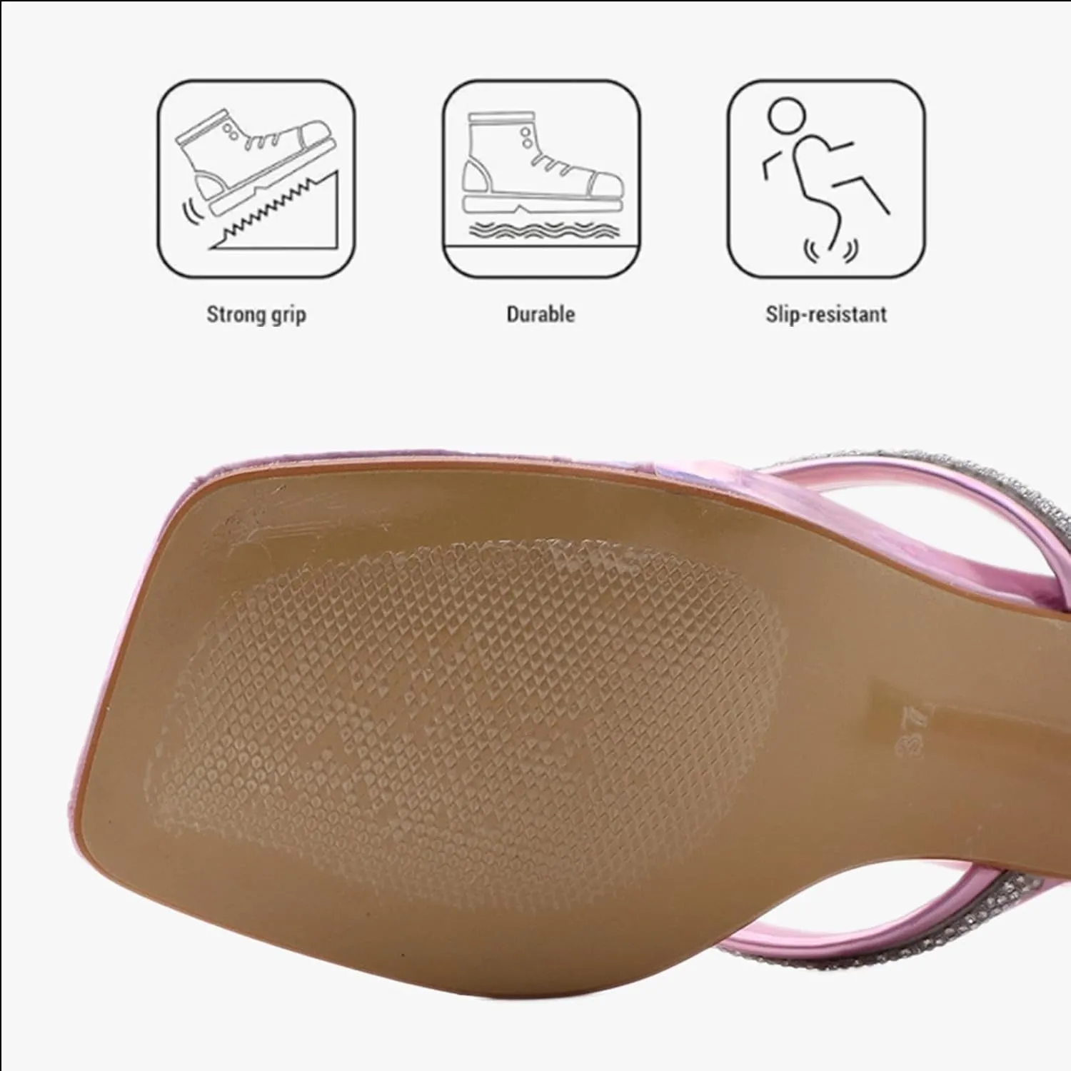 Womens Rhinestone Square Toe Stiletto Flip Flops Summer Comfort Slip On Strappy Thong Leather Anti-slip Pinch toe Slide Sandals for Party Dressy Wedding Daily Dating