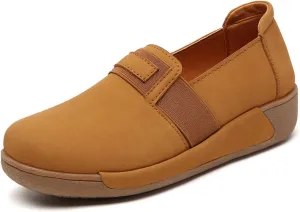 Women's Round Toe Platform Wedge Slip-On Loafers,Comfort Suede Moccasin Low Top Casual Wedge Loafers.