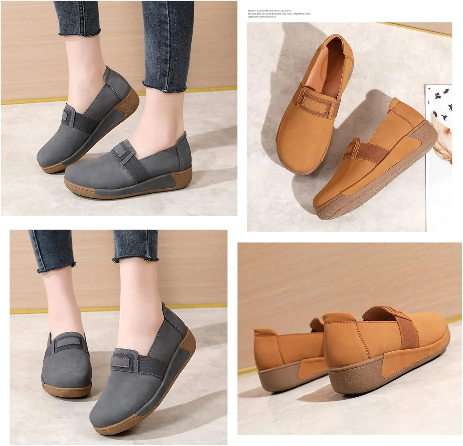Women's Round Toe Platform Wedge Slip-On Loafers,Comfort Suede Moccasin Low Top Casual Wedge Loafers.