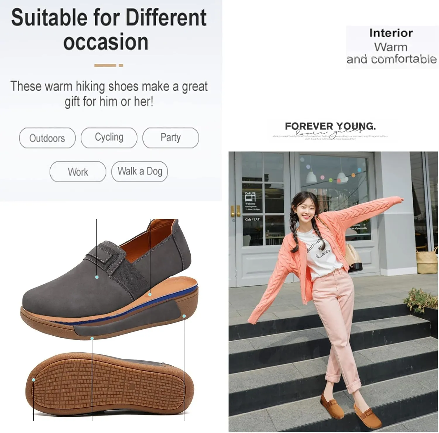 Women's Round Toe Platform Wedge Slip-On Loafers,Comfort Suede Moccasin Low Top Casual Wedge Loafers.