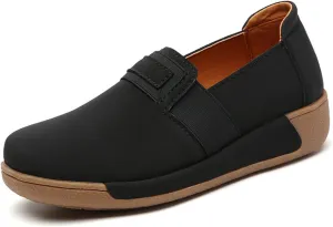 Women's Round Toe Platform Wedge Slip-On Loafers,Comfort Suede Moccasin Low Top Casual Wedge Loafers.