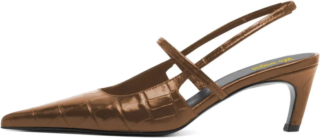 Women's Slingback Pointy Toe Pump Crocodile Print Elastic Strap Slip On Low Heel Shoes for Shopping Casually Wear Size 4-16 US