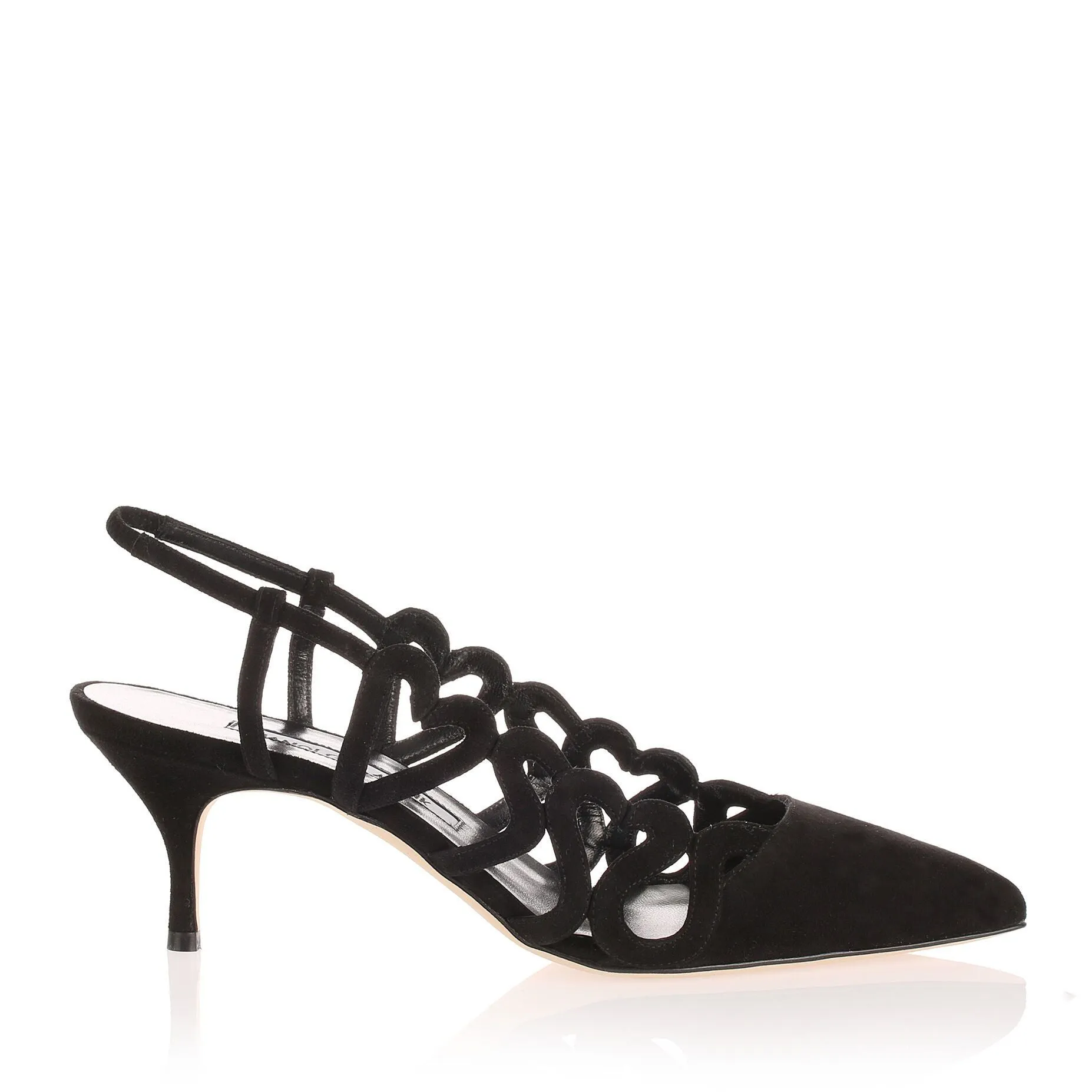 Wonka black suede heart pump