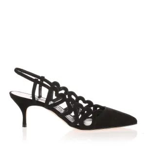 Wonka black suede heart pump