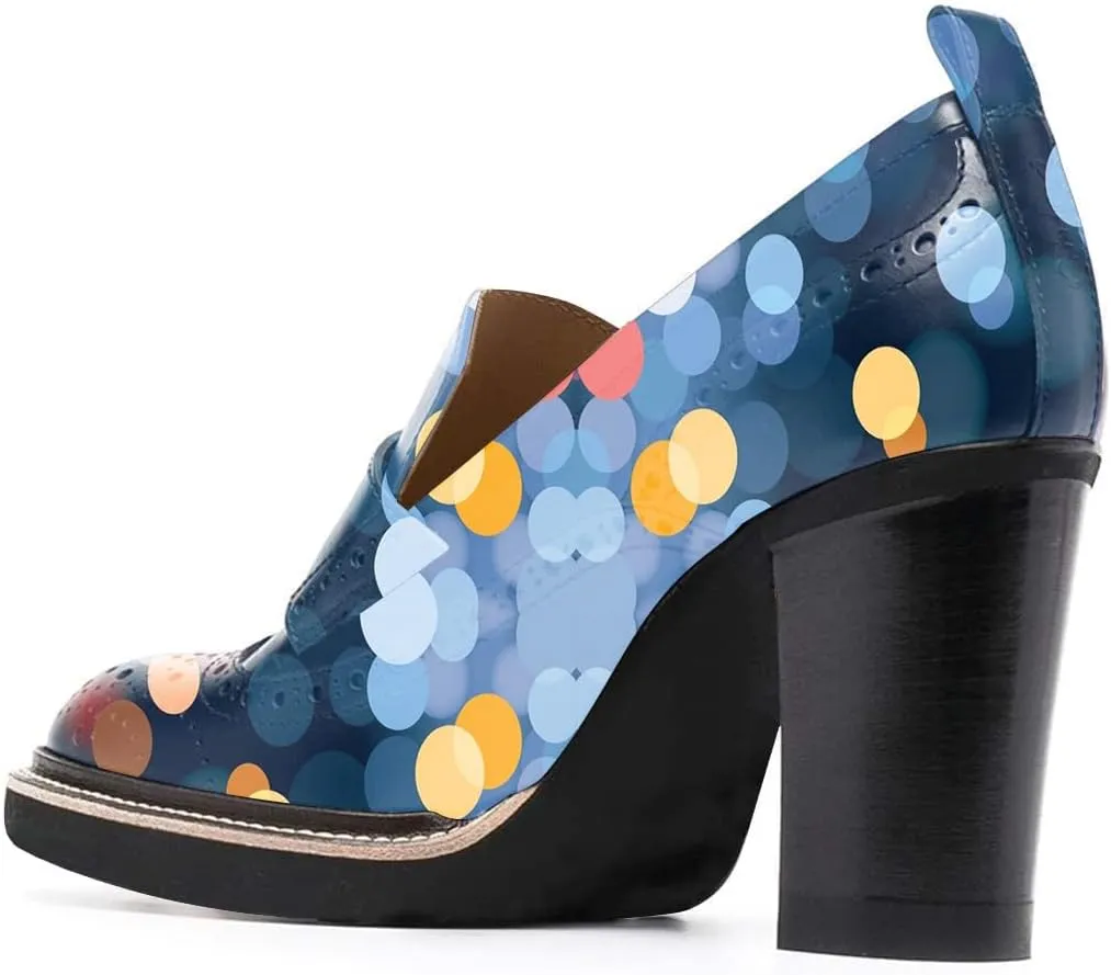 YDN Women Chunky High Heels Round Toe Oxford Loafer Size Color Material Customize Available Shoe Size 4-15 US