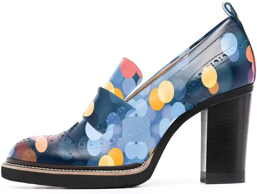 YDN Women Chunky High Heels Round Toe Oxford Loafer Size Color Material Customize Available Shoe Size 4-15 US