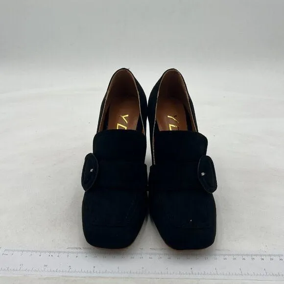 YDN Women Chunky High Heels Square Toe Loafer Shoes Slip On Suede Office Pumps