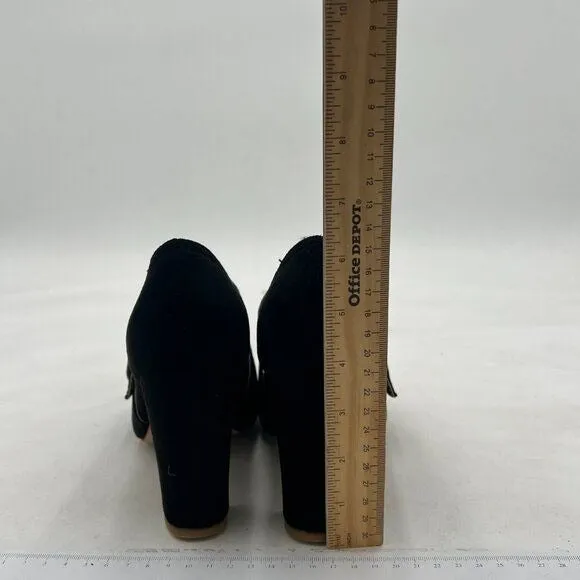 YDN Women Chunky High Heels Square Toe Loafer Shoes Slip On Suede Office Pumps