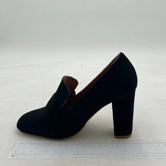 YDN Women Chunky High Heels Square Toe Loafer Shoes Slip On Suede Office Pumps