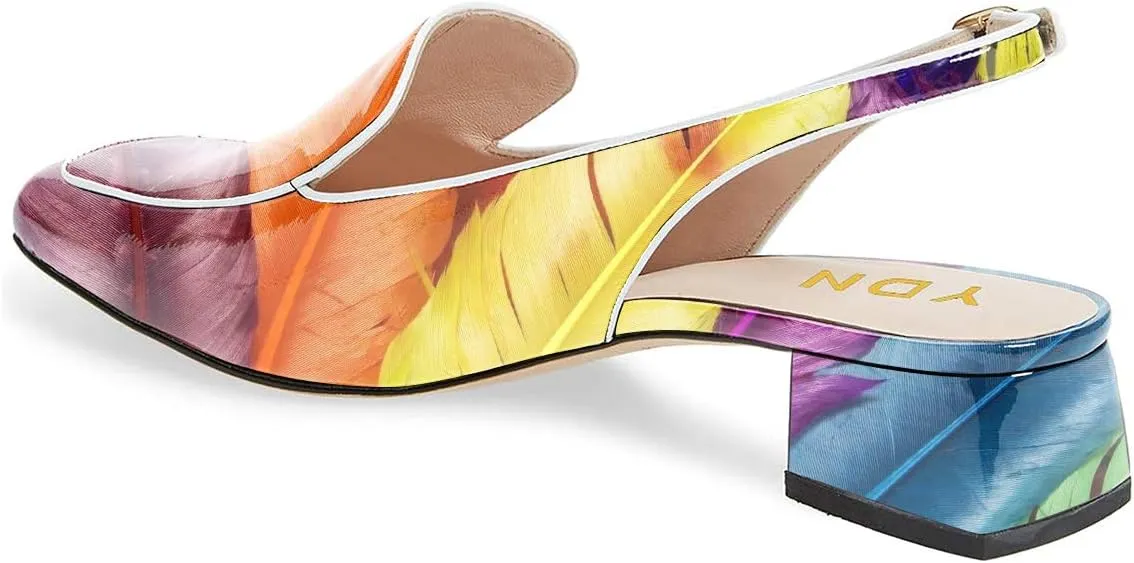 YDN Women Closed Square Toe Block Low Heels Slingback Formal Loafer Dressy Shoes Office Lady Pump Size 4-15 US