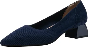 youngshow Women's Pumps Kitten Heels Pointed Toe Knit Slip On Comfortable Casual Formal Dress Shoes