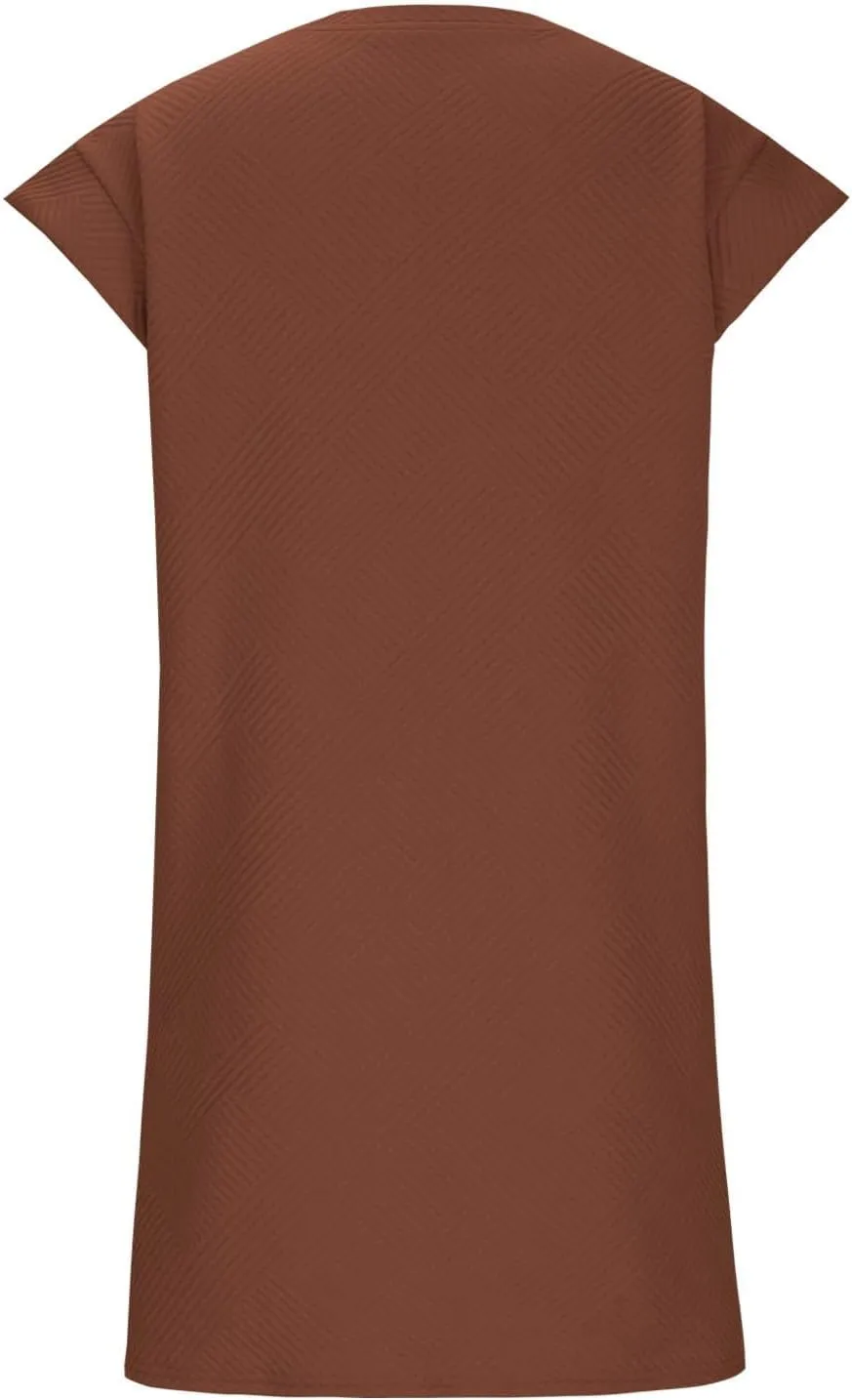 ZDRZK Dresses for Women Casual Cap Sleeve Solid Color Work Sundresses with Pockets Summer Loose Fit Crewneck Mini Dress
