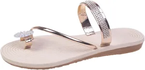 ZSpzx Women's Split Toe Flat Sandals,Open Toe Flower Rhinestones Sparkly Sandals Cushioned Footbed Non Slip Slides Ladies Summer Comfortable Beach Shoes for Travel Vacation Outdoor Indoor